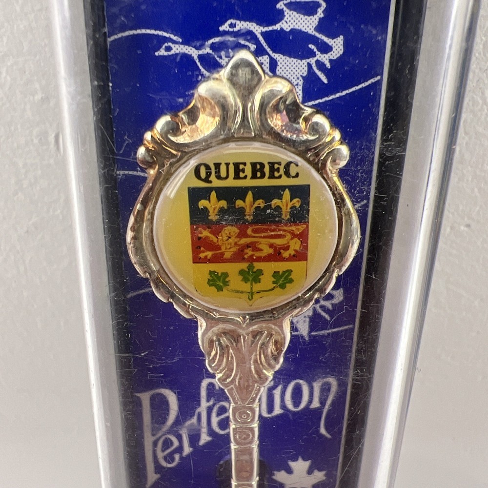 Vintage Silver Plated Souvenir Spoon Quebec Canada Enamel Crest