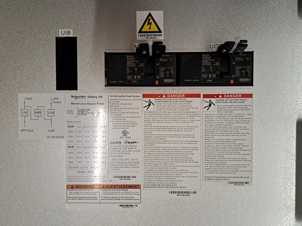 New, Schneider Electric, GVSBPSU60G-WP, GALAXY VS MAINTENANCE BYPASS PANEL