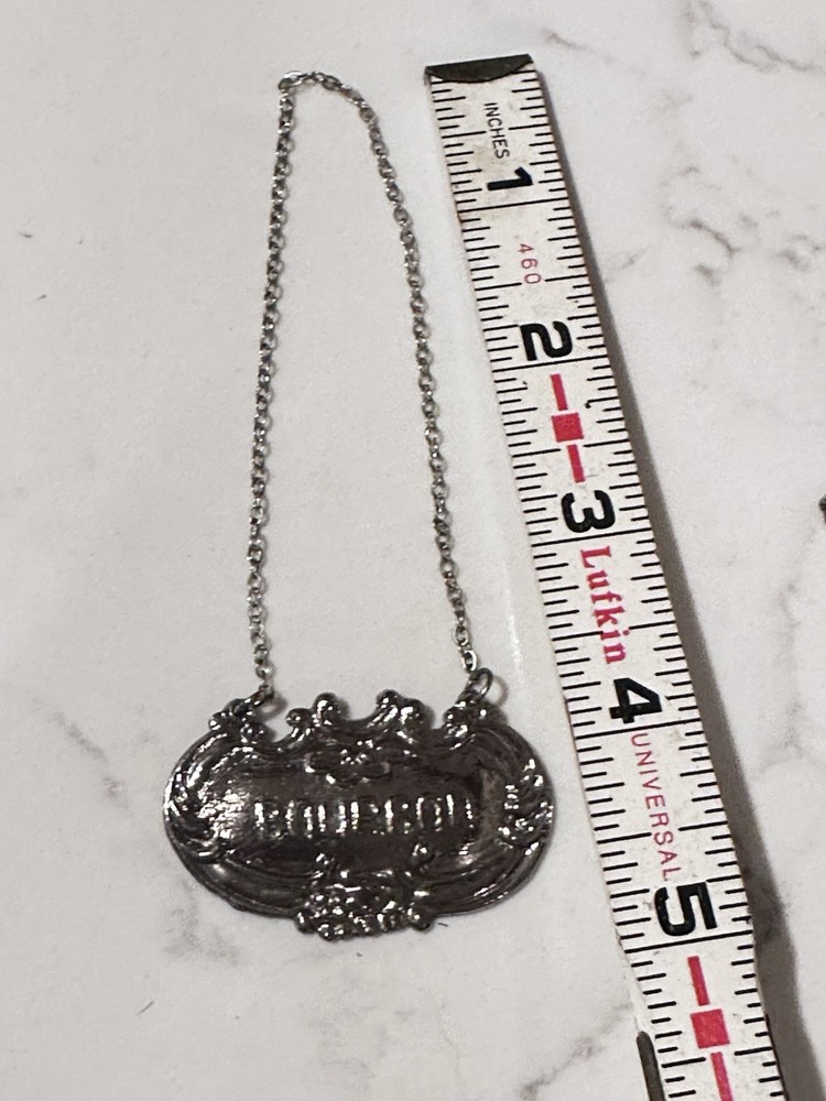 Vtg Silver Tone BOURBON Bottle Decanter Tag Chain