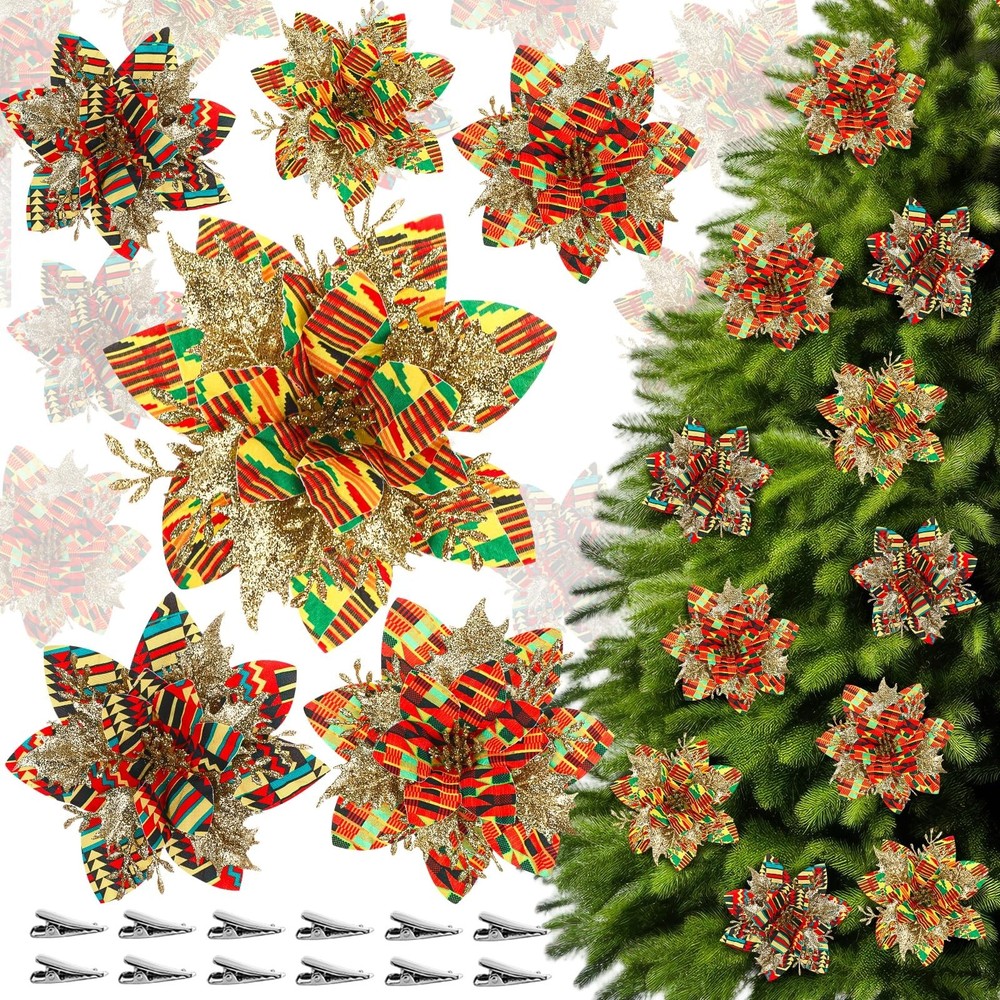 Janinka 15 Pcs Kwanzaa Poinsettia Artificial Flowers with Clips African Ameri...