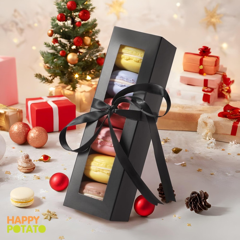 25 Pack Macaron Boxes for 6 7.2×1.9×1.9 Inches Macaron Packaging Boxes Black ...