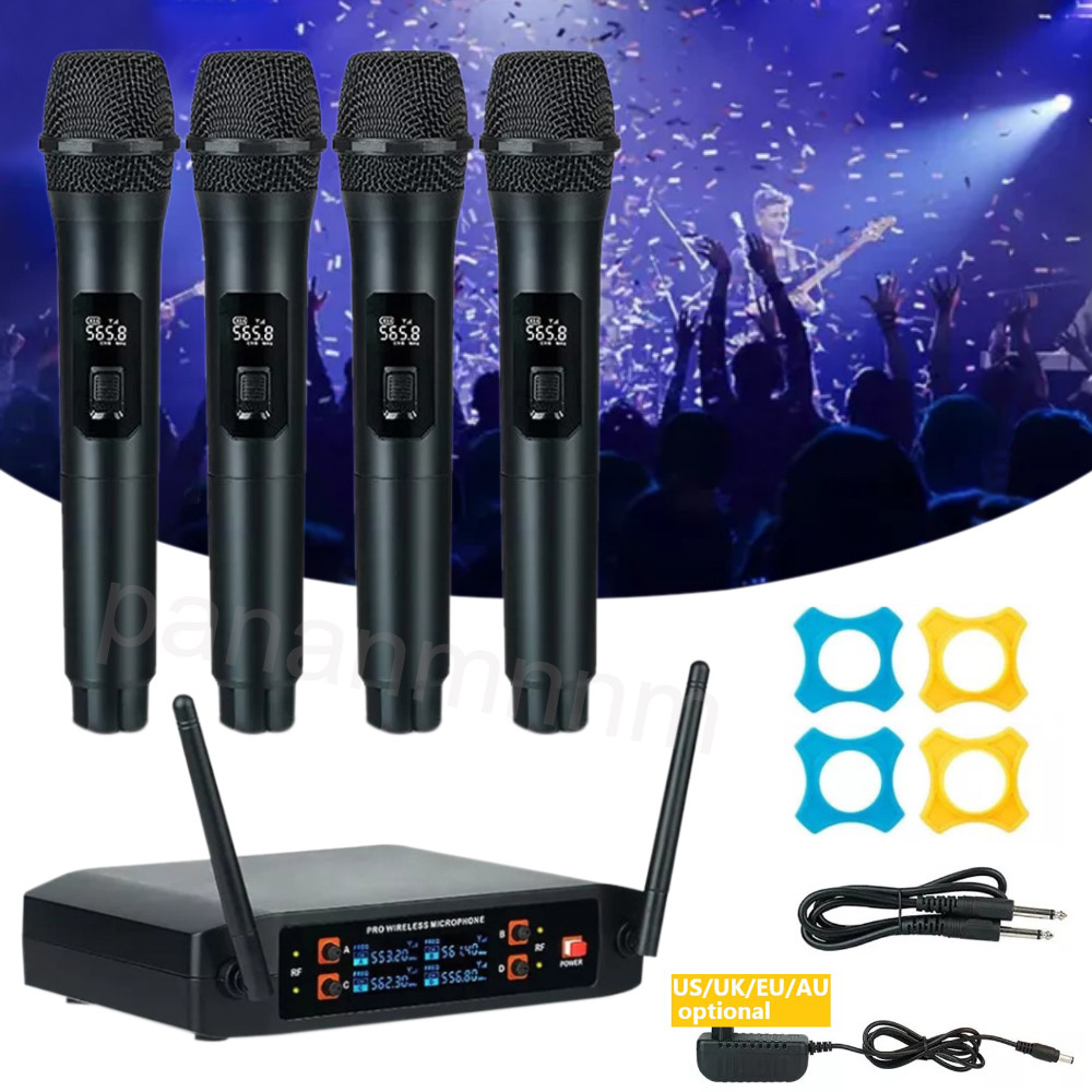 Pro Wireless Microphone System 4 Channel Audio VHF 4 Handheld Dynamic Mic Party