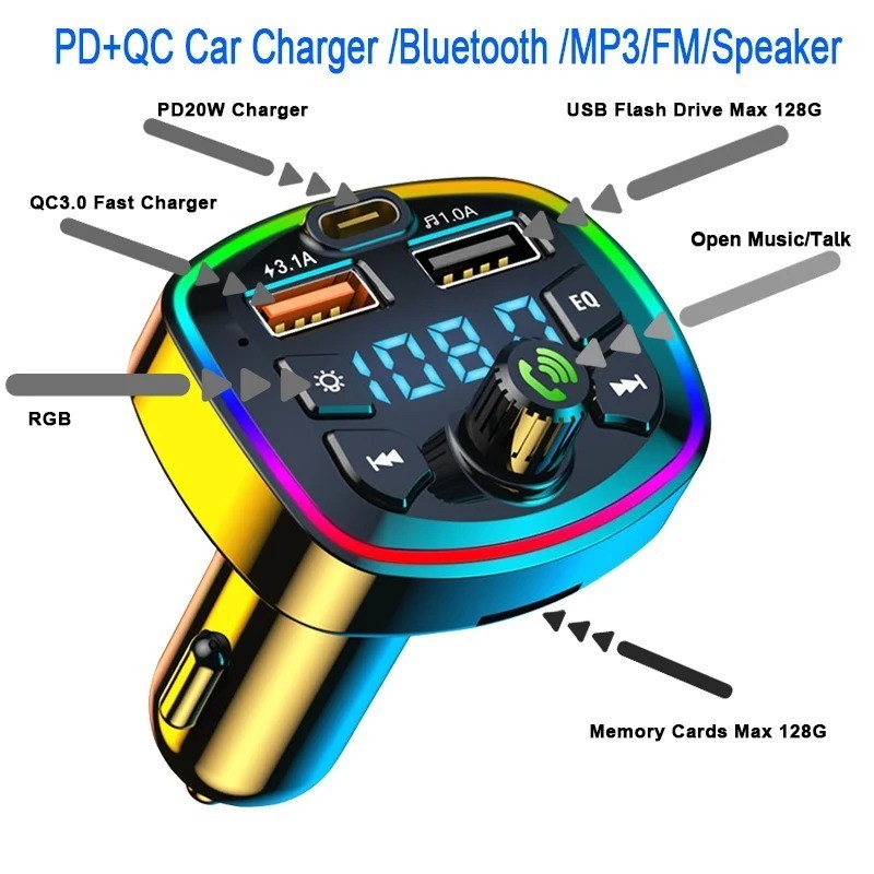 Car Bluetooth 5.0 FM Transmitter MP3 Player Dual USB Charger