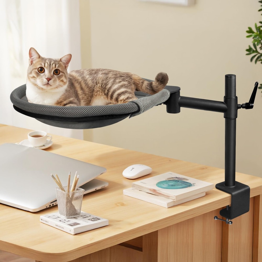 Crazydeer Cat Desk Bed, 360° Rotating  Height Adjustable Desk Cat Nest, Eleva...