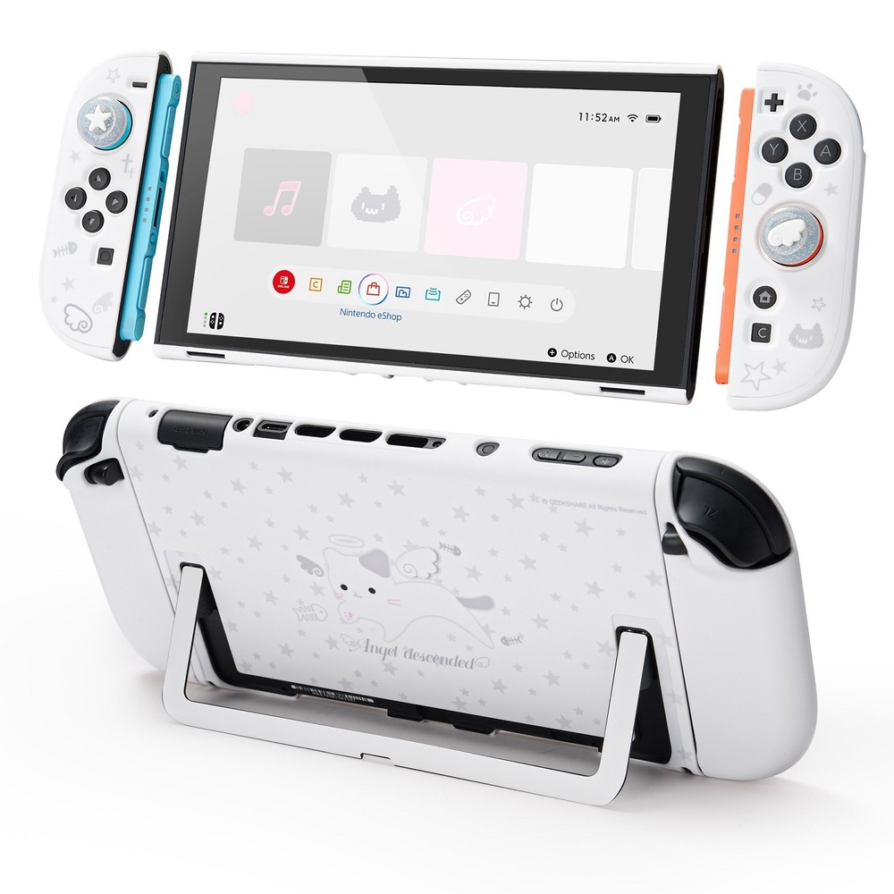 GeekShare Protective Case for Nintendo Switch 2025 Joy Con Cover White Thumb Cap