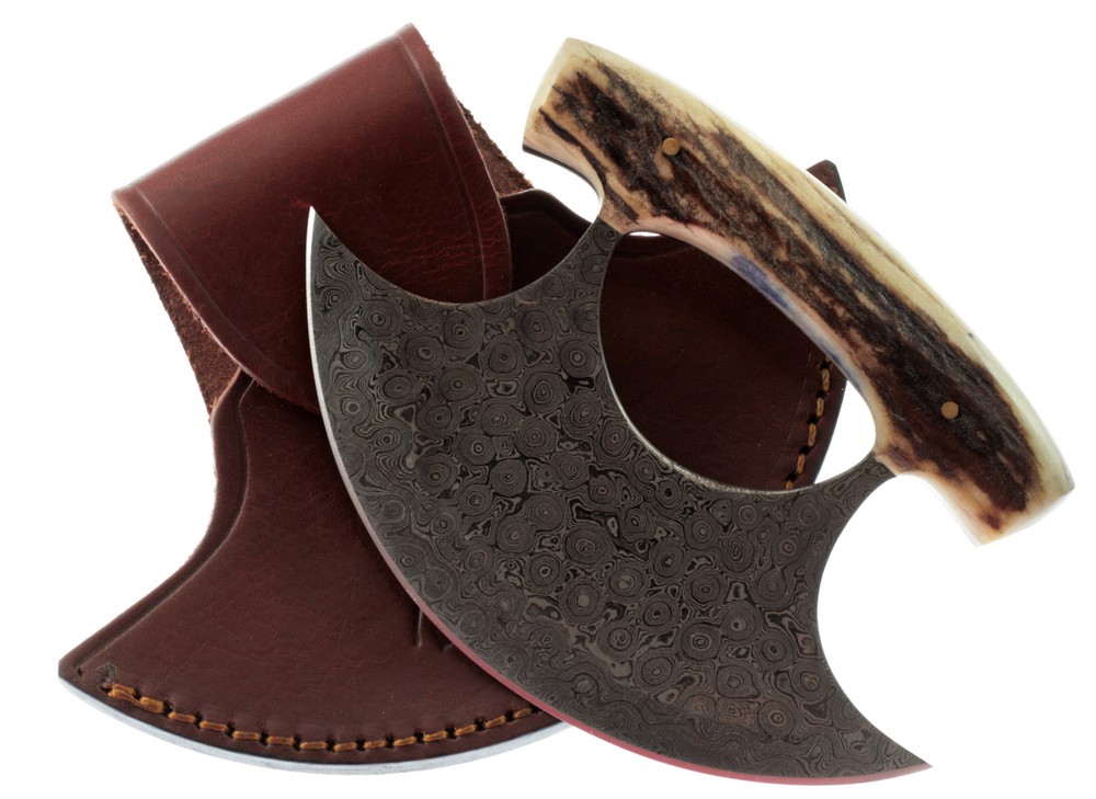 Forged Raindrop Pattern Damascus ULU Fixed Blade Kitchen/Field Dressing Knife