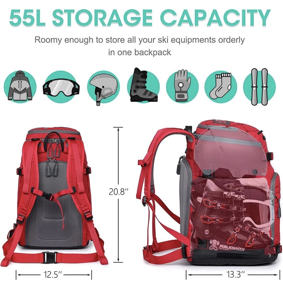 Semsty Ski and Snowboard Boot Bag, 55L Waterproof Travel Backpack, New