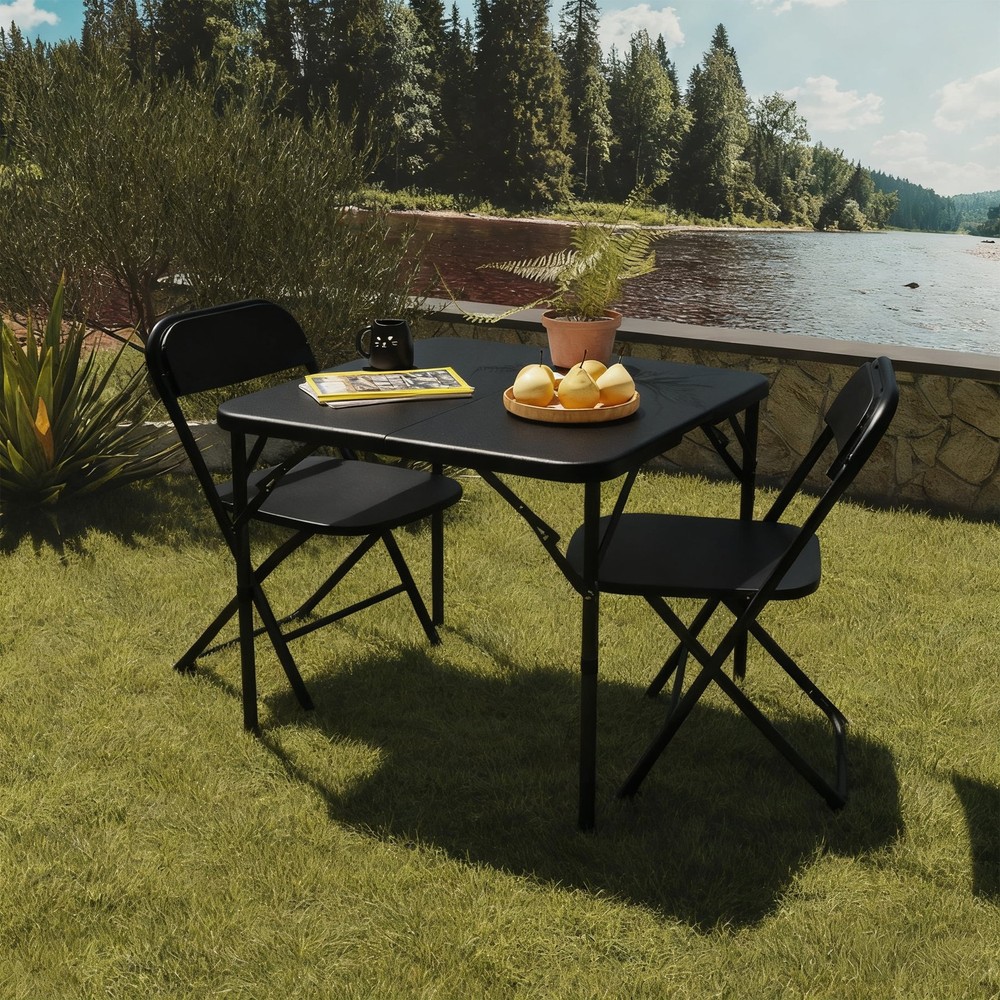 34" Square Folding Table,Fold-in-Half Plastic Card Table,Picnic Party Event