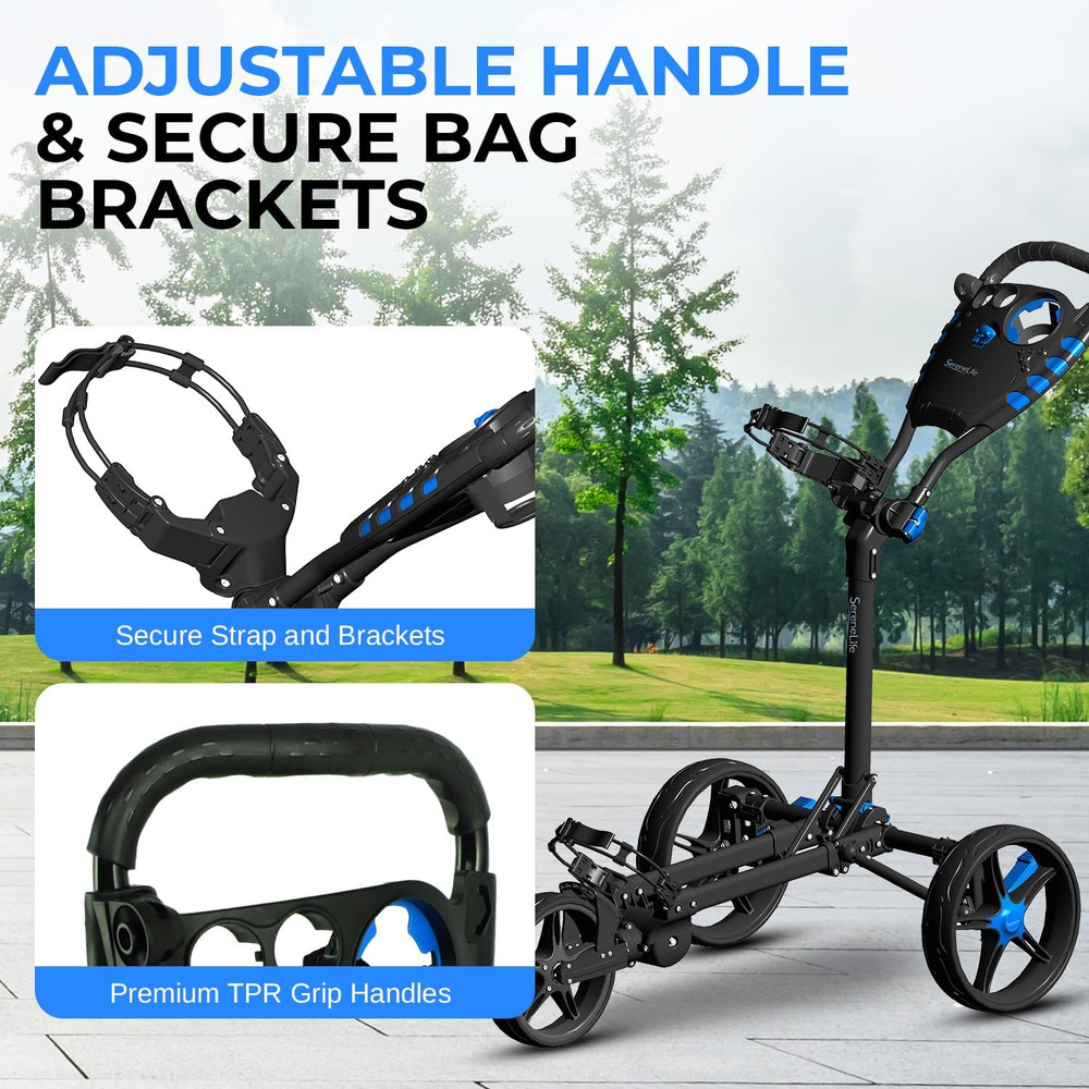 Golf Push Pull Cart – Lightweight, Foldable, Bag Holder with Adjustable Handle,