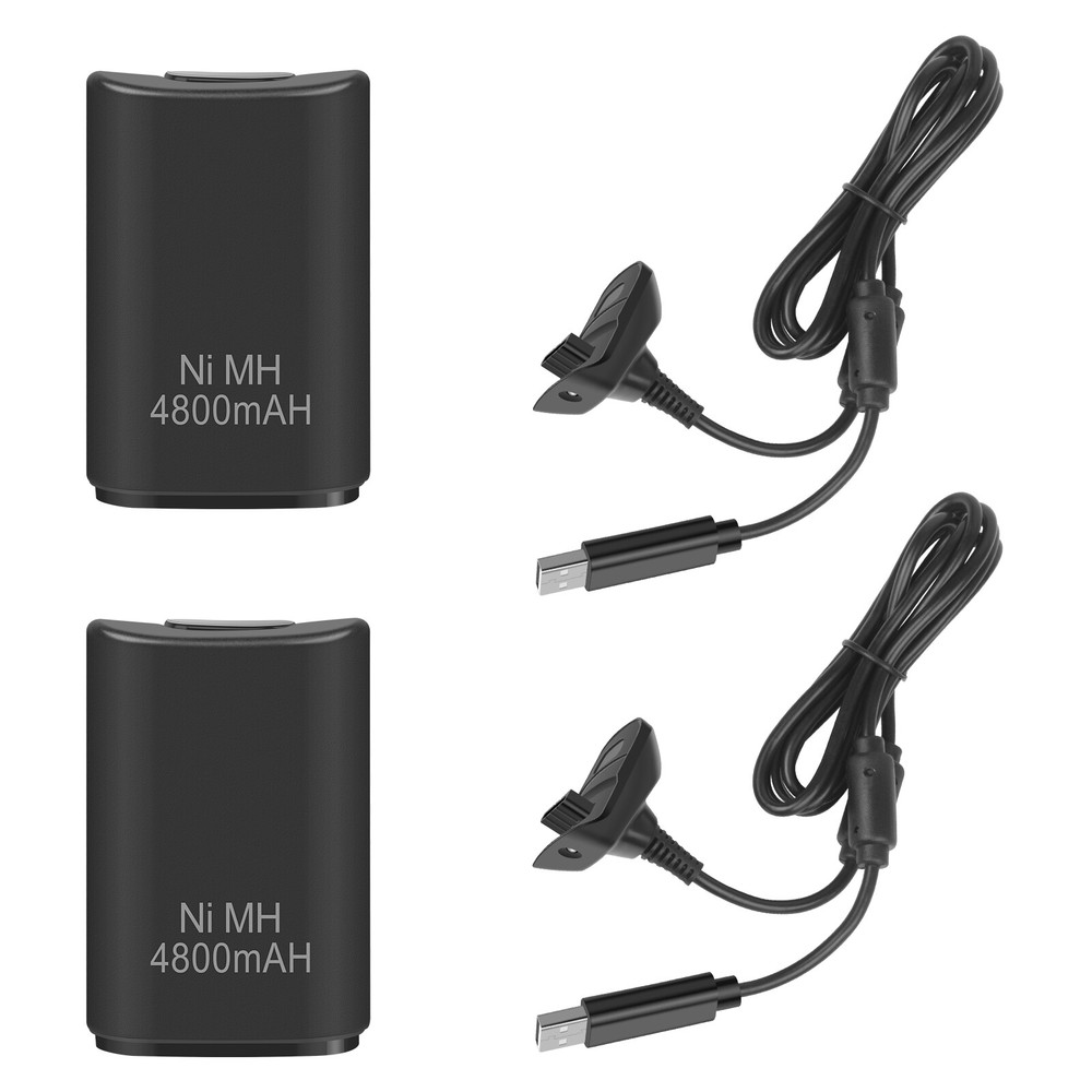 For Xbox 360 Wireless Controller Dual Rechargeable Battery Packs + Charger Cable