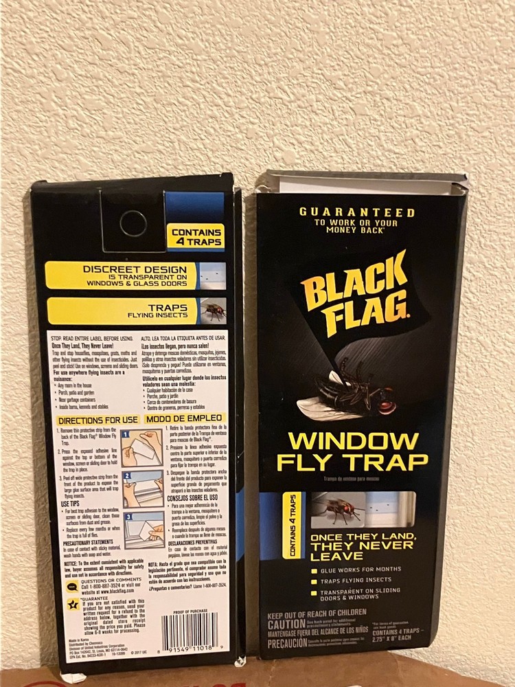 2 pack Black Flag WINDOW FLY TRAP Transparent Sheet 2.75" X 8" L 4 Traps