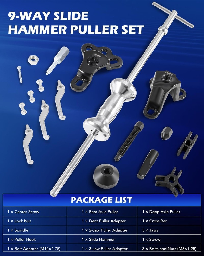 Motor Tech 9-Way Slide Hammer Puller Set, Front Wheel Hub Bearing Remover