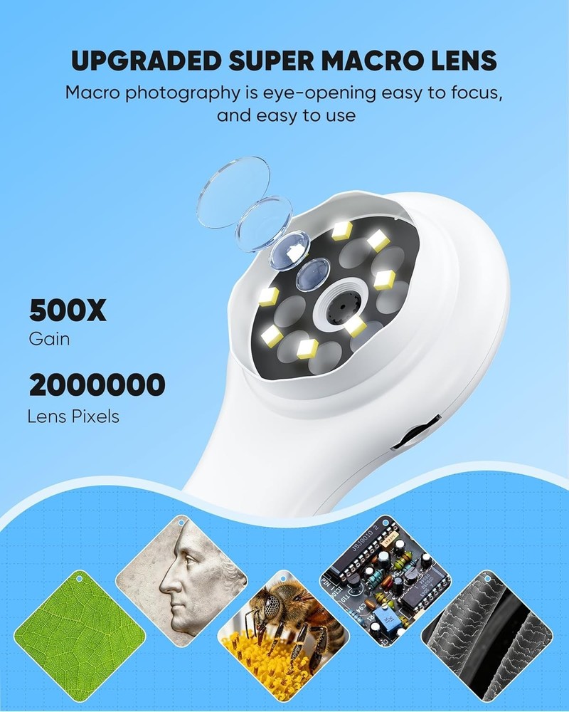 Portable Mini Pocket Digital Microscope with 500x Magnification & 8 LED Light