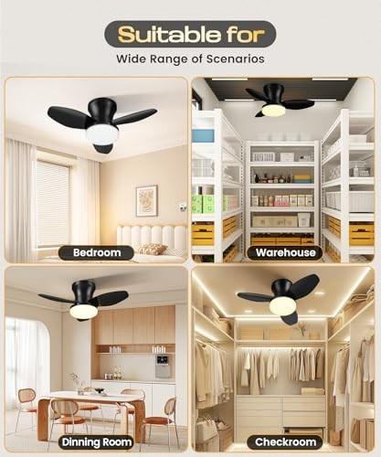 24" Low Profile Ceiling Fan with Light & Remote, Dimmable, 6 Speeds, Flush Mount