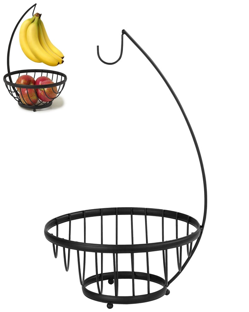 Spectrum Ashley Small Fruit Basket with Banana Hanger for Kitchen Counter, Bl...