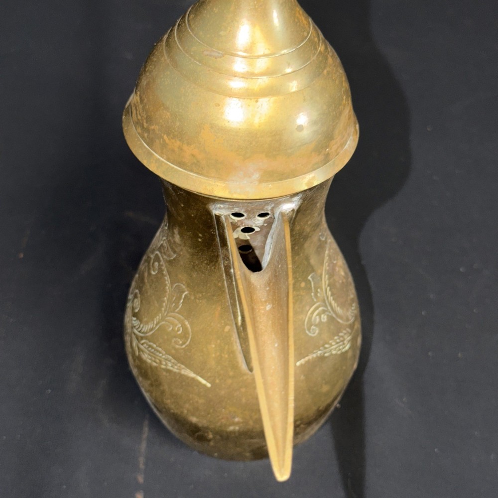 Vintage Brass Etched Coffee Tea Pot 11"