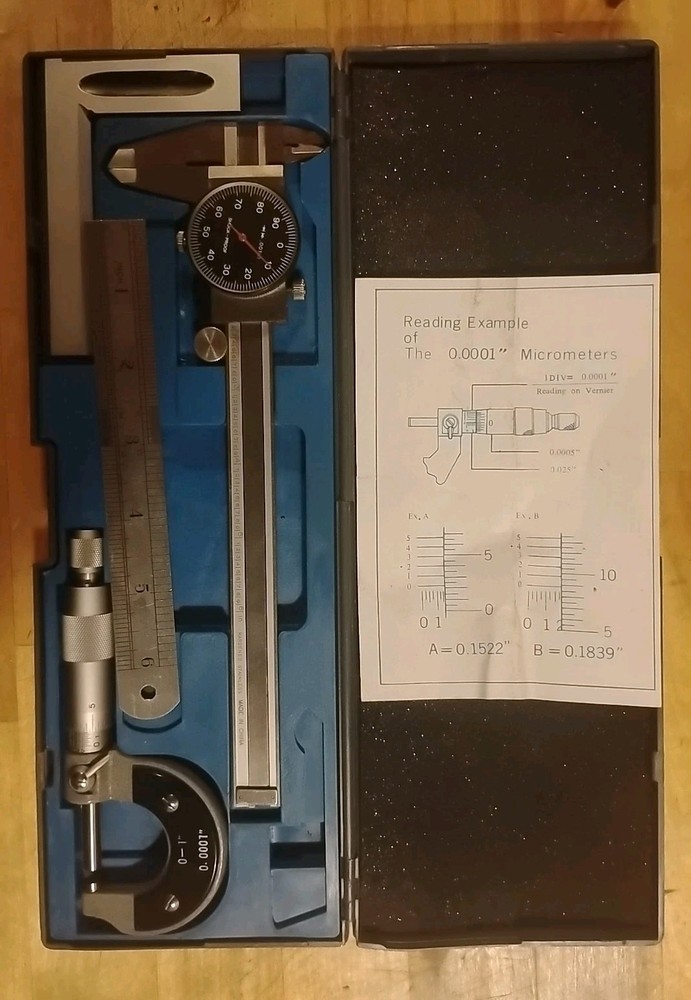 8" Dial Caliper Shock Proof .001" & Micrometer Set Of 4