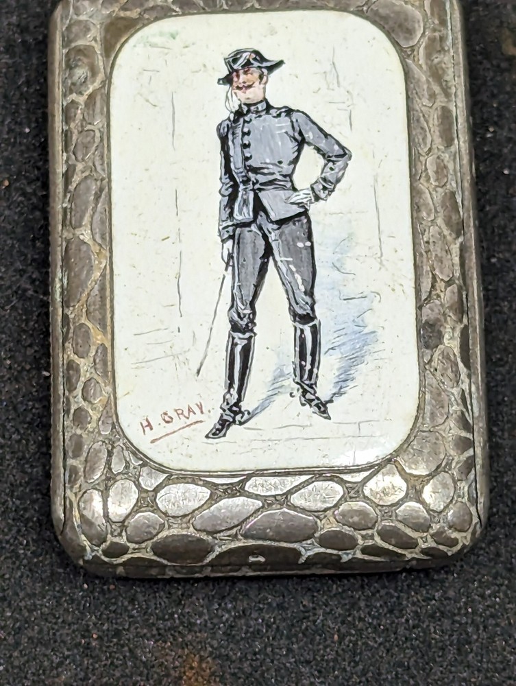 HH ) Tested Silver Signed H. Gray Painted Gent Match Safe 30 2 grams