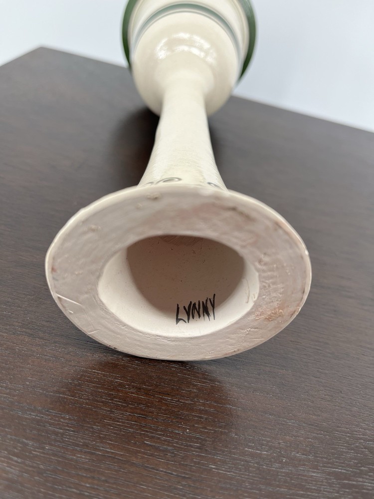Ceramic Kiddush Cup 9” Tall Signed Lynny Hebrew Blessing Bracha Hagafen Goblet