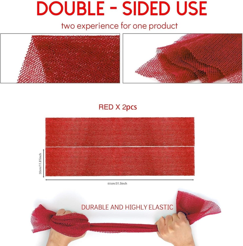 2-Pack Red African Bath Sponges - Stretchable & Quick-Drying Scrubbers