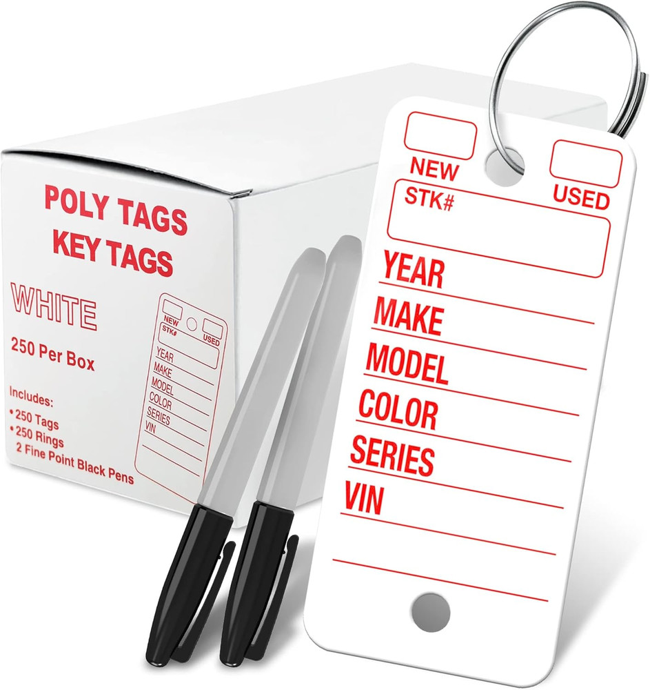 Poly Tag White Key Tags with Ring - 250 Count - Includes Rings and 2 Fine Point