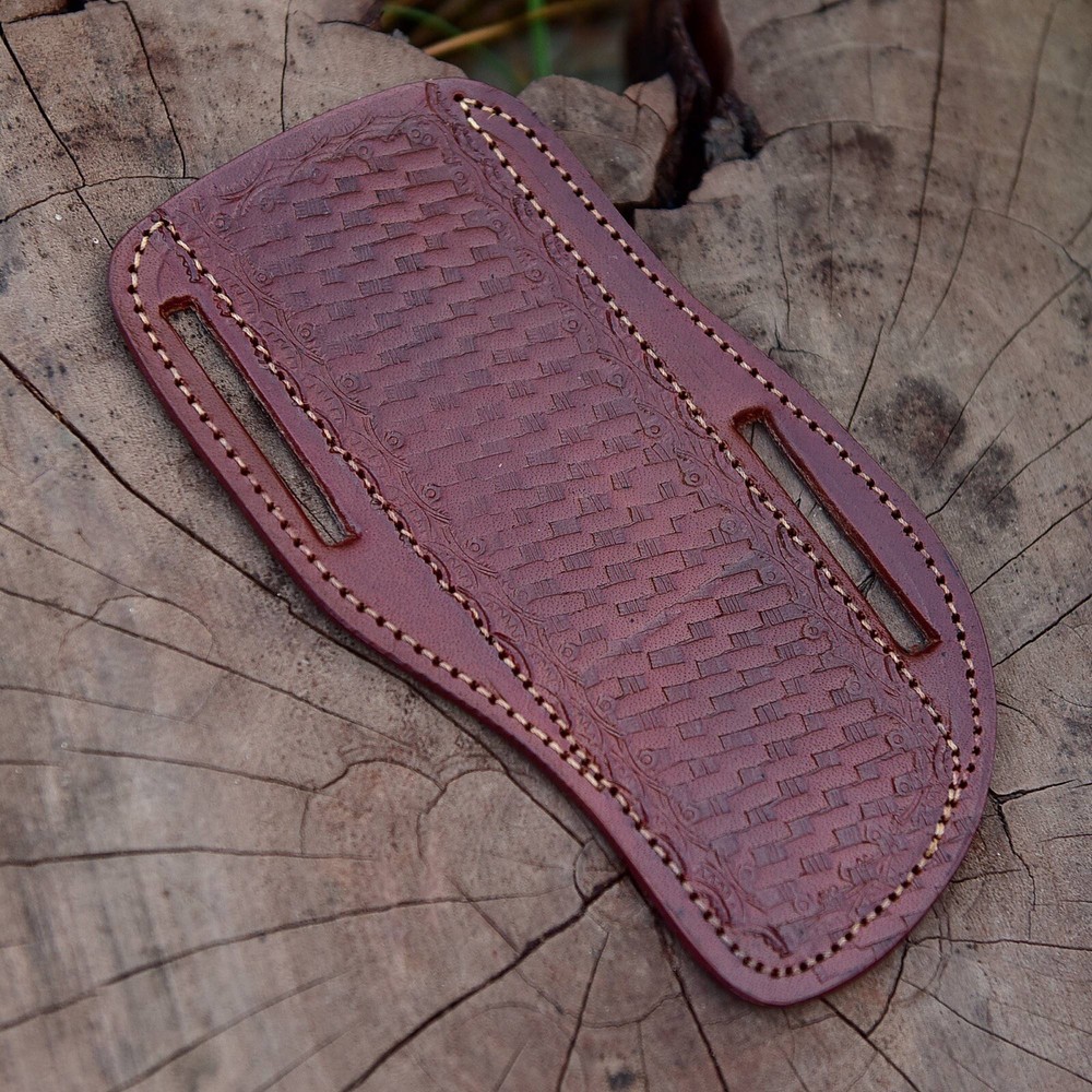 7”Fixed Straight Blade Knife Pancake Authentic Leather Sheath Hand Engraved