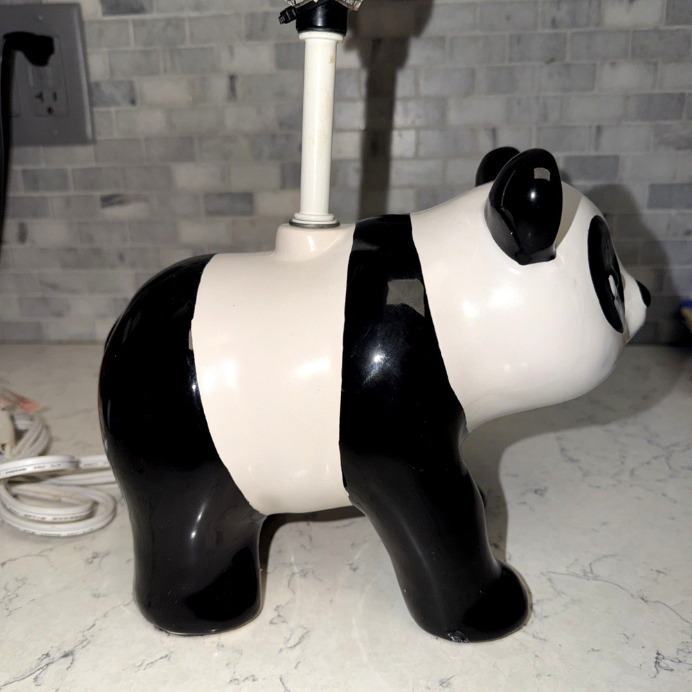 Cute Ceramic Panda Bear Table Lamp - Black & White Nursery Decor Night Light