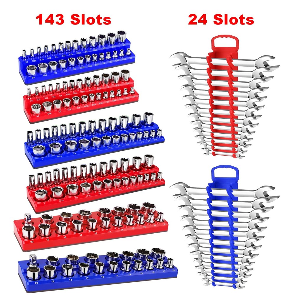 Magnetic Socket Organizer Set - SAE & Metric, 8 Pcs Tool Box Organizer