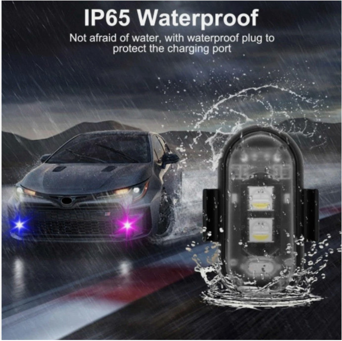 Wireless Rechargeable Strobe LED Lights, Waterproof Remote Control, 8 Colors