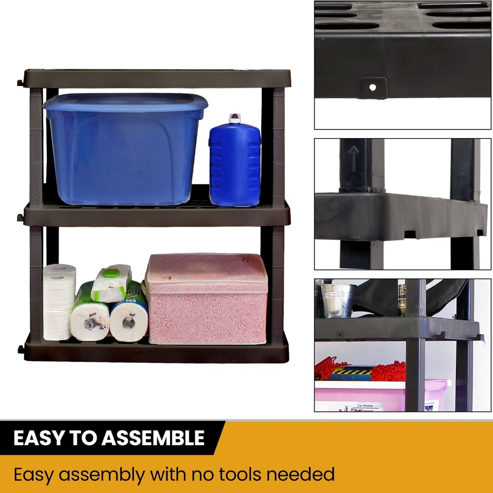 Large 3-Tier Shelving Unit,Multipurpose Garage Plastic Shelf Organizer，