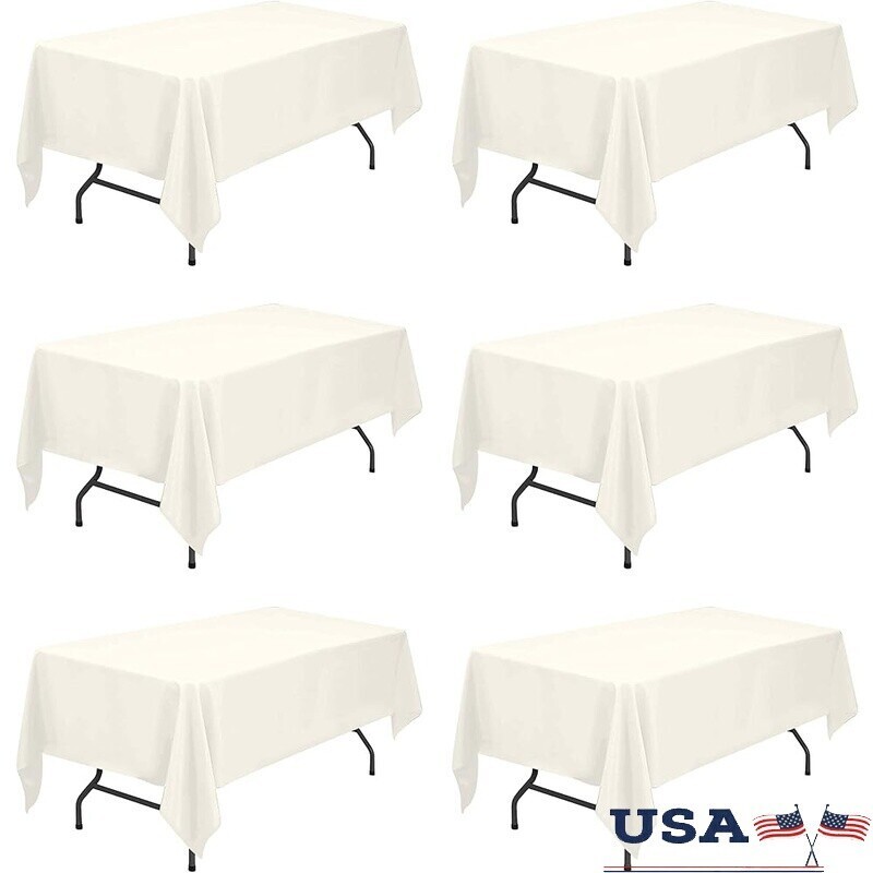 6 Pack Ivory Tablecloths Rectangular Washable Stain Resistant Linen Event Party