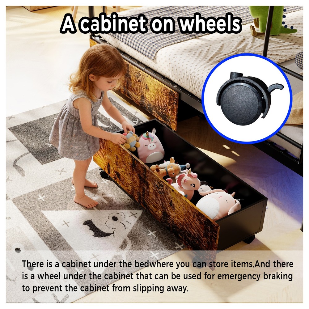 Bunk Bed with USB Charging Station, Able to Split, Metal Bunk Bed, Storage Space
