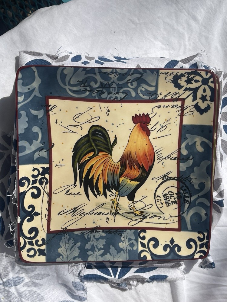 Certified International Rooster Multicolor Ceramic Square Dinner Set Plates & B…