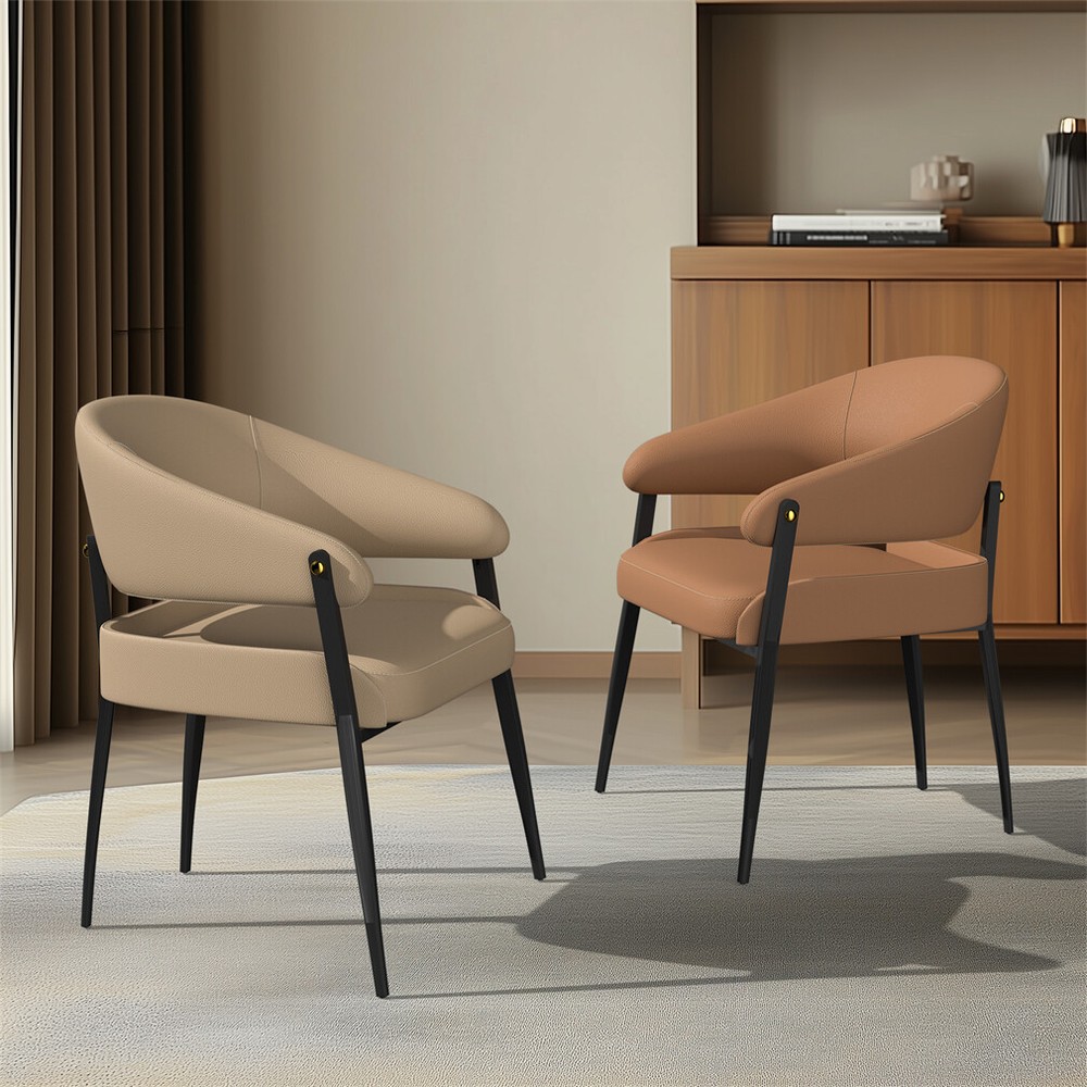 2x Upholstered Dining Chairs Microfiber Leather Leisure Chair for Kitchen Office