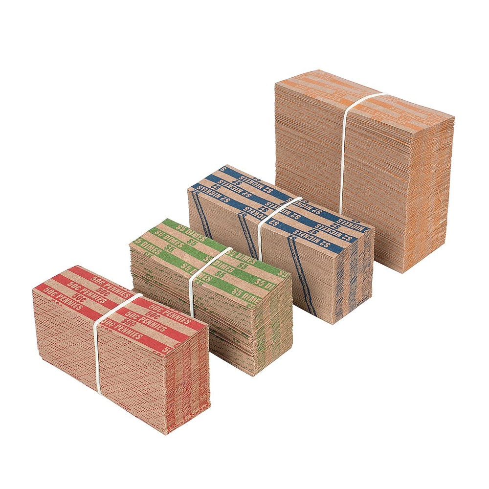 500 Assorted Coin Wrappers Flat Stripped Coin Roll Wrappers