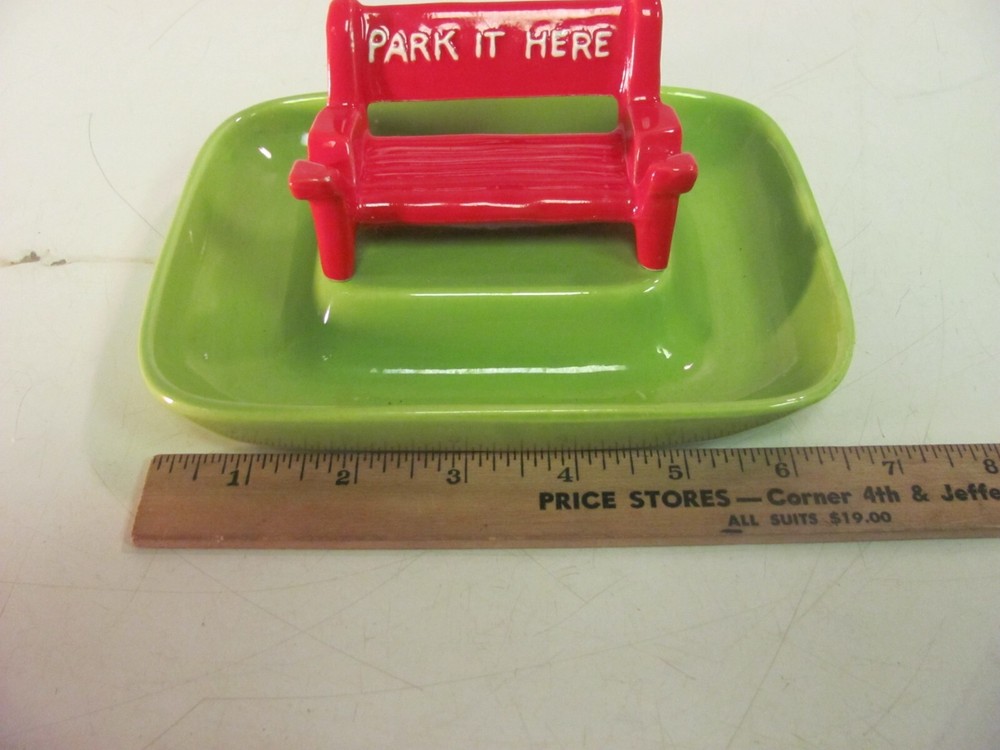 Vintage "Park it Here" Red Bench Green Ashtray