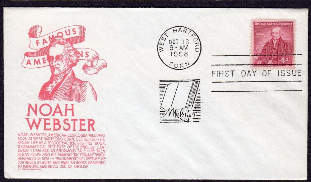 1958 Noah Webster 200th (Scott 1121) - Reddish Anderson FDC TB992