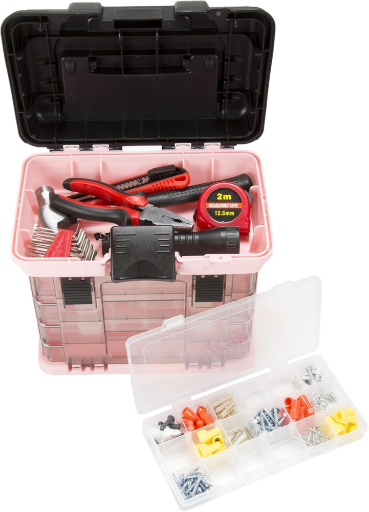 Pink Tool Box Organizer with Removable Compartments – Portable Storage Case for