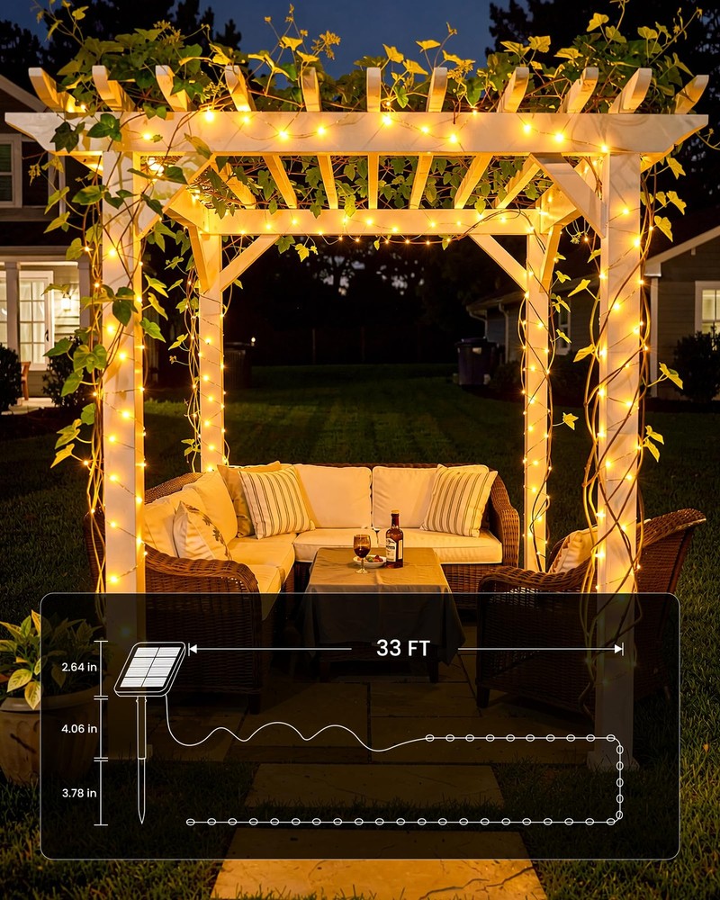 Minetom 66Ft 200 LED Solar String Lights 2 Pack