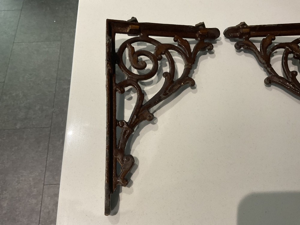 Antique Original Brown Enamelled Cast Iron Brackets