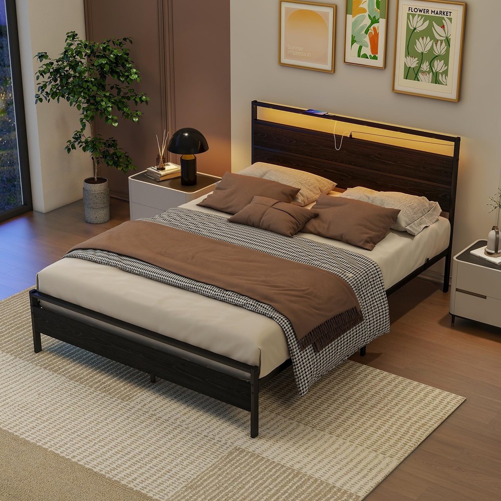 BOFENG Queen Bed Frame,Queen Size Metal Platform Bed Frame with Storage & LED...