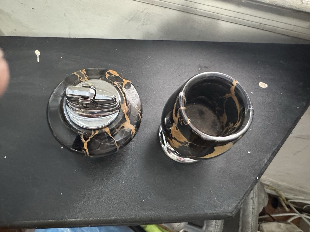 Ronson table lighter vintage set , black marble with chrome