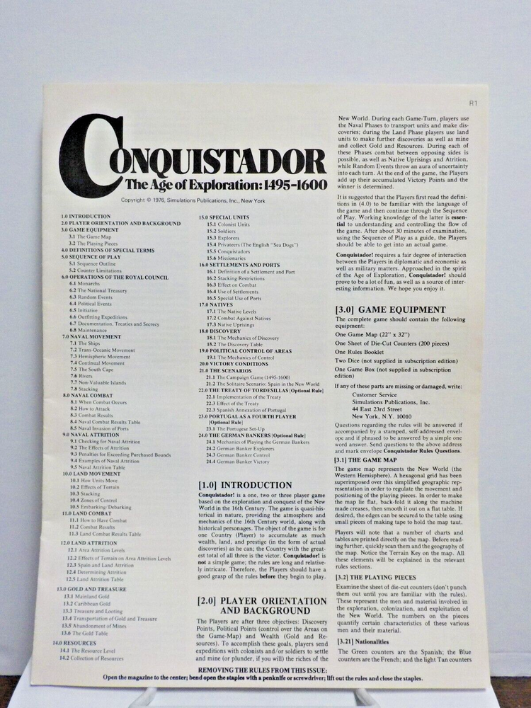 C0625 1976 Simulation Publications "Conquistador (Subscription Ed.)" (Incomp.)