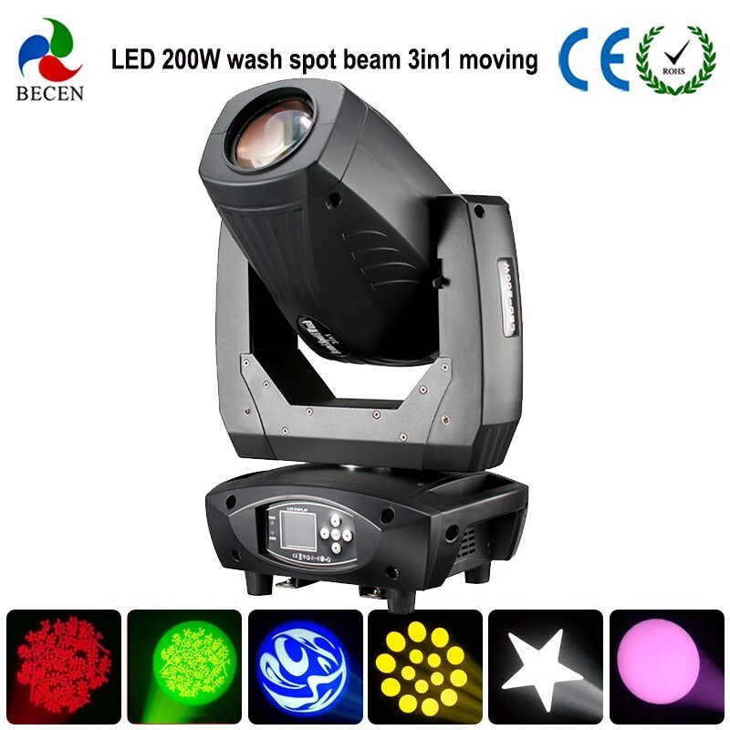 BECEN 4pcs 200W LED Moving Head Light 4 prisms Stage Gobo Beam Rianbow Effect