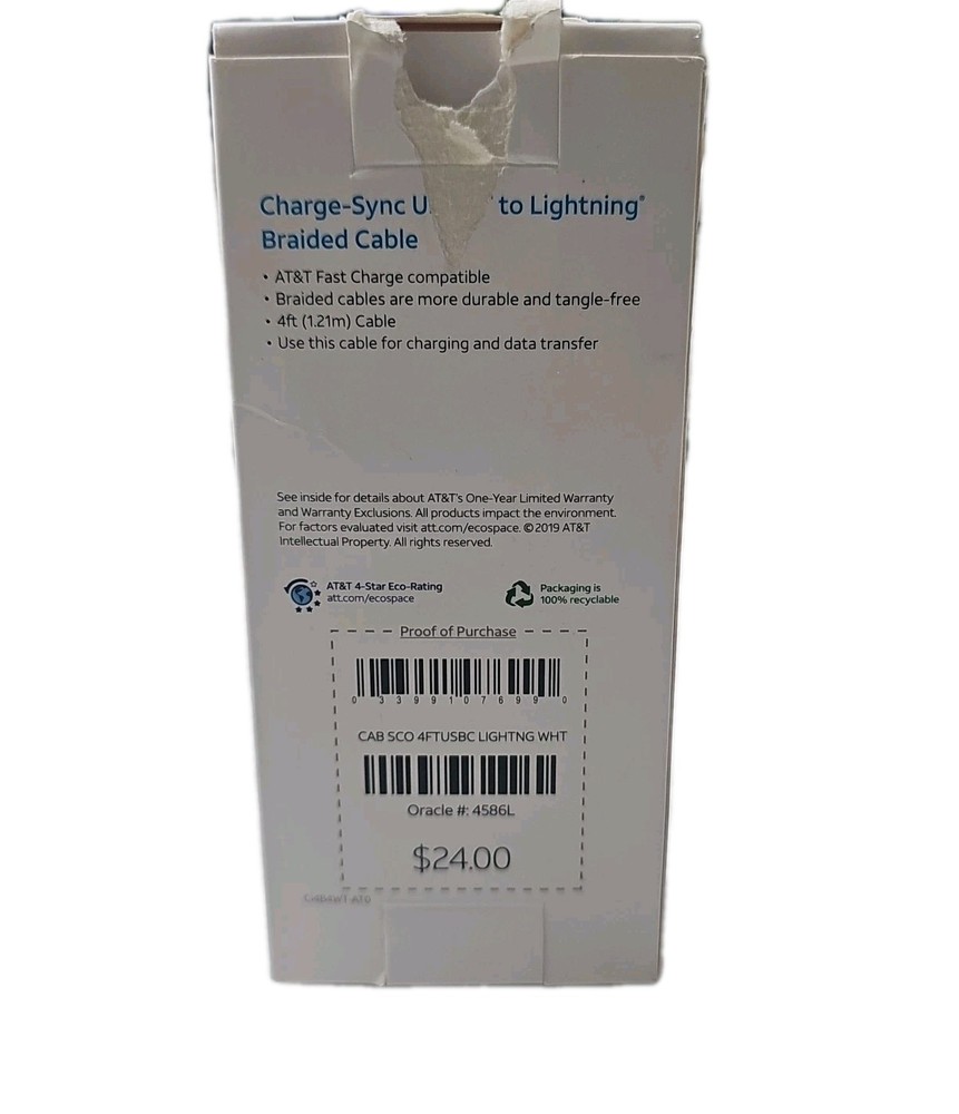 At&t Usb-C To iPhone Cable Braided White