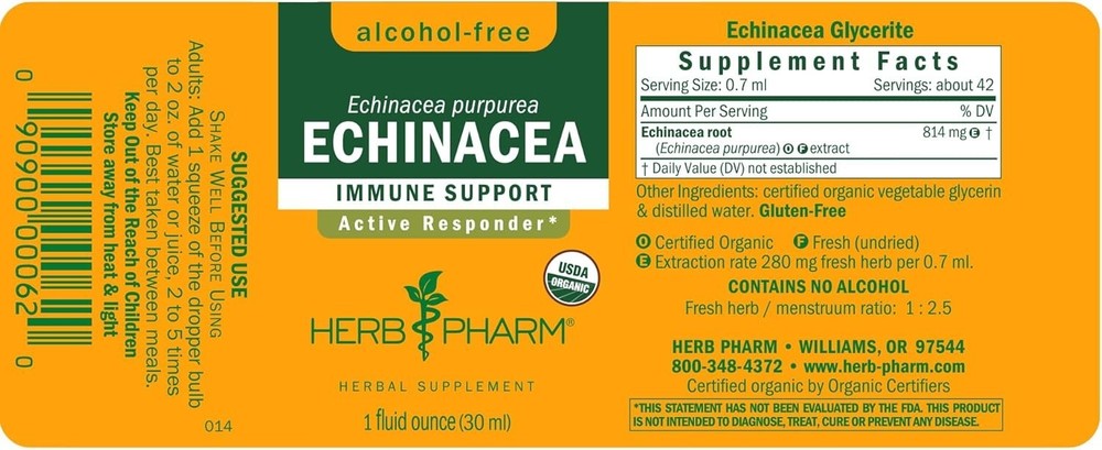 Herb Pharm Organic Echinacea Root Extract Alcohol-Free Immune System Support 1oz