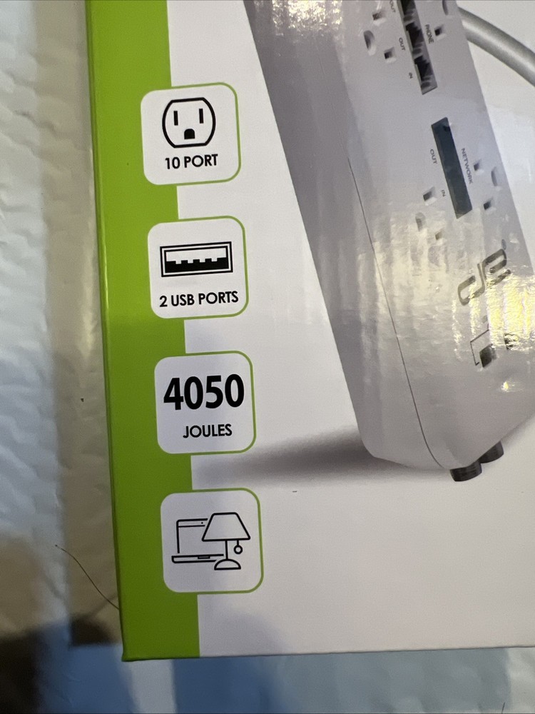 10 Outlet Surge Protector, 8 FT, White