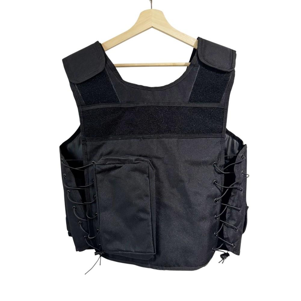 Tactical Vest Black Full Zip Adjustable Pockets