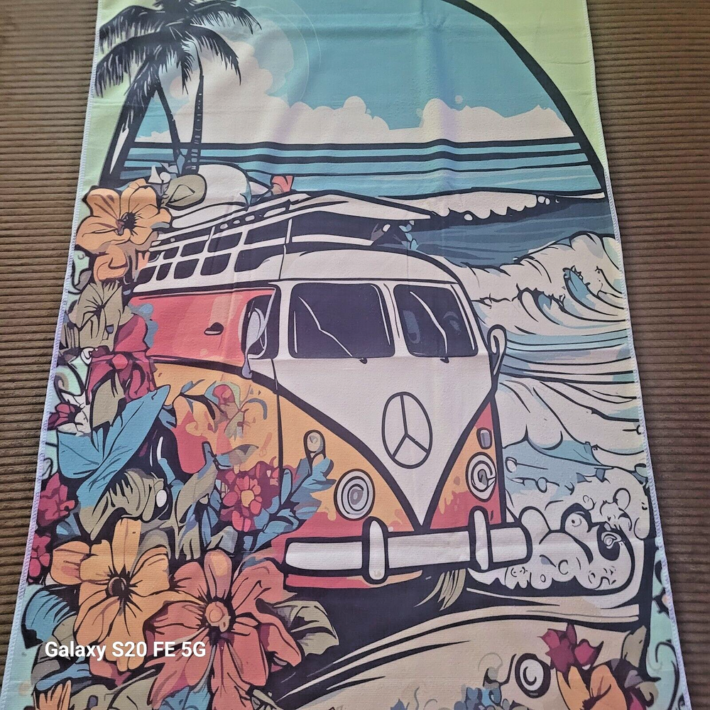 Van VW Split Window Peace Flower Hippie Towel Beach Bath Pool Ocean Palm Tree