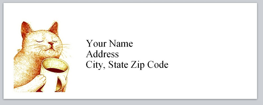 Personalized Address Labels Cat with Coffee Mug  (bx 216)